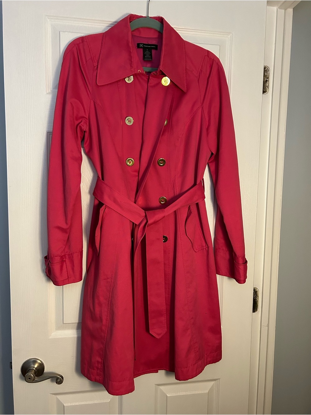 INC International Concepts Hot Pink Double-Breasted Trench Coat with Belt